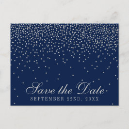 Navy Blue en Glam Silver Confetti bewaren de datum Aankondigingskaart