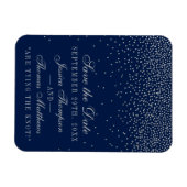 Navy Blue en Glam Silver Confetti bewaren de datum Magneet (Horizontaal)