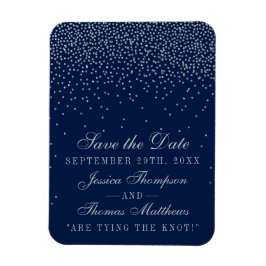 Navy Blue en Glam Silver Confetti bewaren de datum Magneet
