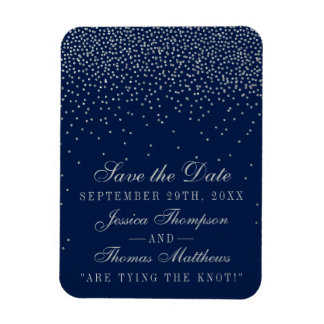 Navy Blue en Glam Silver Confetti bewaren de datum Magneet