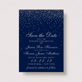 Navy Blue en Glam Silver Confetti bewaren de datum Save The Date