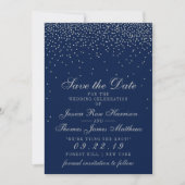 Navy Blue en Glam Silver Confetti bewaren de datum Save The Date (Voorkant)