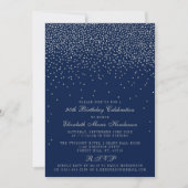 Navy Blue en Glam Silver Confetti Birthday Kaart (Voorkant)