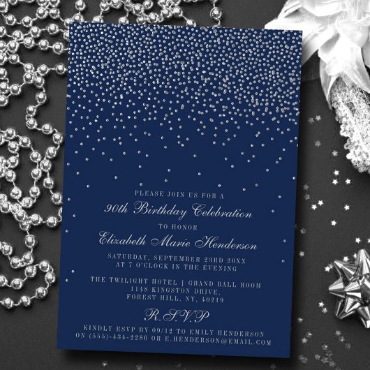 Navy Blue en Glam Silver Confetti Birthday Kaart