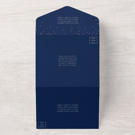 Navy Blue en Glam Silver Confetti Wedding All In One Uitnodiging (Buitenkant)