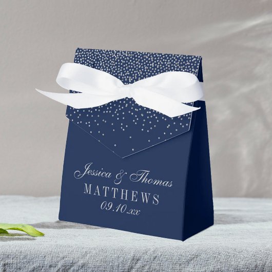 Navy Blue en Glam Silver Confetti Wedding Bedankdoosjes