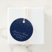 Navy Blue en Glam Silver Confetti Wedding Bedankjes Labels (In situ)