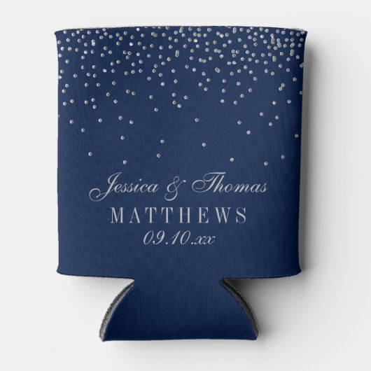 Navy Blue en Glam Silver Confetti Wedding Blikjeskoeler (Voorkant)