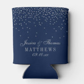 Navy Blue en Glam Silver Confetti Wedding Blikjeskoeler (Achterkant)