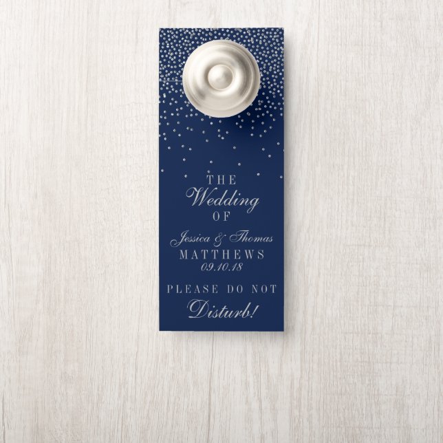 Navy Blue en Glam Silver Confetti Wedding Deurhanger (Op knop)