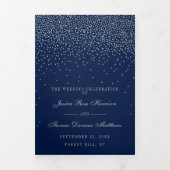 Navy Blue en Glam Silver Confetti Wedding Drieluik Programma (Cover)