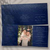 Navy Blue en Glam Silver Confetti Wedding Drieluik Programma