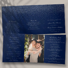 Navy Blue en Glam Silver Confetti Wedding Drieluik Programma