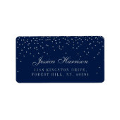Navy Blue en Glam Silver Confetti Wedding Etiket (Voorkant)
