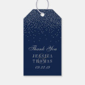 Navy Blue en Glam Silver Confetti Wedding Favor Cadeaulabel (Voorkant)