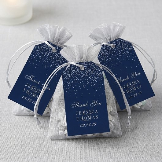 Navy Blue en Glam Silver Confetti Wedding Favor Cadeaulabel