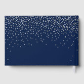 Navy Blue en Glam Silver Confetti Wedding Gastenboek (Achterkant)