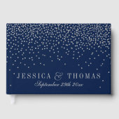 Navy Blue en Glam Silver Confetti Wedding Gastenboek (Voorkant)