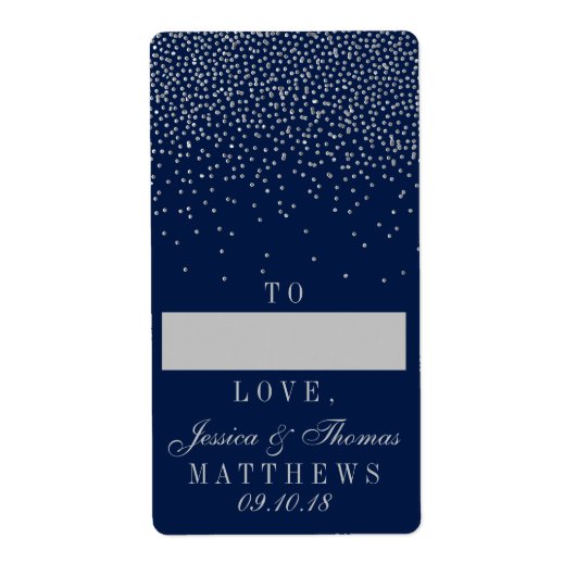 Navy Blue en Glam Silver Confetti Wedding Gift Etiket (Voorkant)