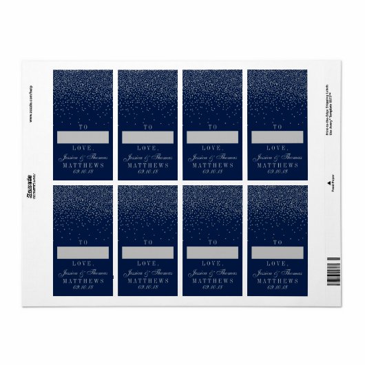 Navy Blue en Glam Silver Confetti Wedding Gift Etiket (Full Sheet)