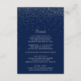 Navy Blue en Glam Silver Confetti Wedding Informatiekaartje