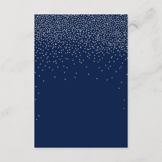 Navy Blue en Glam Silver Confetti Wedding Informatiekaartje (Achterkant)