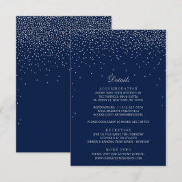 Navy Blue en Glam Silver Confetti Wedding Informatiekaartje