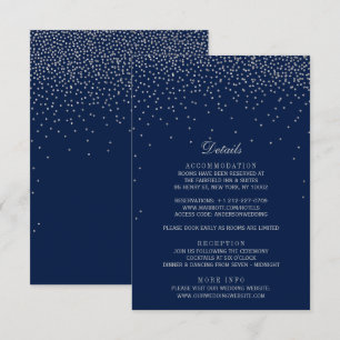 Navy Blue en Glam Silver Confetti Wedding Informatiekaartje