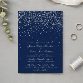 Navy Blue en Glam Silver Confetti Wedding Kaart