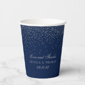 Navy Blue en Glam Silver Confetti Wedding Papieren Bekers (Achterkant)