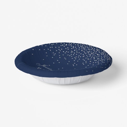 Navy Blue en Glam Silver Confetti Wedding Papieren Kommen (Gebogen)