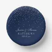 Navy Blue en Glam Silver Confetti Wedding Papieren Kommen (Voorkant)