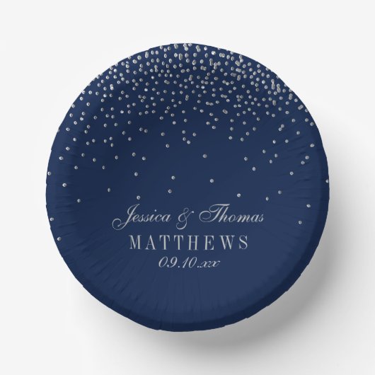 Navy Blue en Glam Silver Confetti Wedding Papieren Kommen (Voorkant)