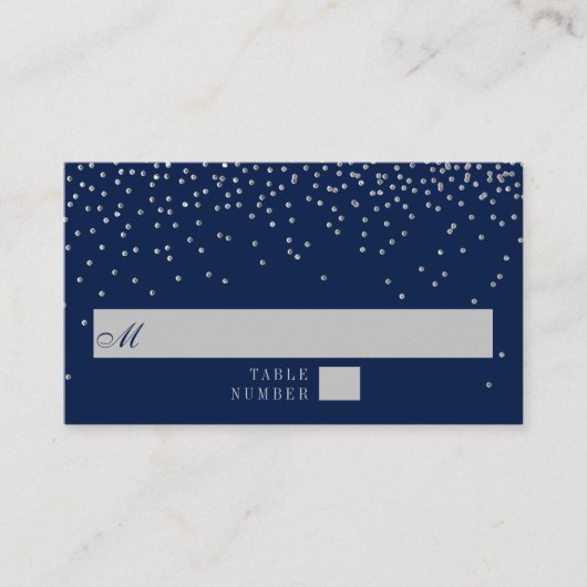 Navy Blue en Glam Silver Confetti Wedding Plaatskaartje (Voorkant)