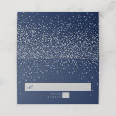 Navy Blue en Glam Silver Confetti Wedding Plaatskaartje (Buitenkant ongevouwen)
