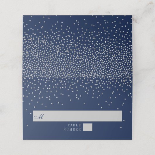 Navy Blue en Glam Silver Confetti Wedding Plaatskaartje (Buitenkant ongevouwen)