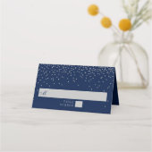 Navy Blue en Glam Silver Confetti Wedding Plaatskaartje (Voorkant)