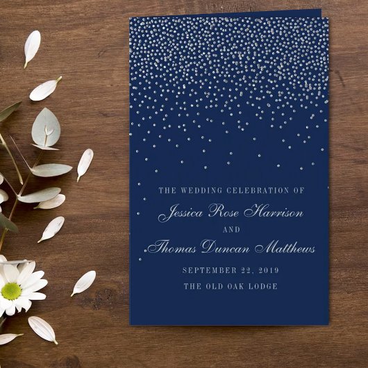 Navy Blue en Glam Silver Confetti Wedding Programm