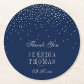 Navy Blue en Glam Silver Confetti Wedding Ronde Kartonnen Onderzetter (Voorkant)