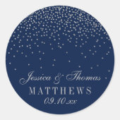 Navy Blue en Glam Silver Confetti Wedding Ronde Sticker (Voorkant)