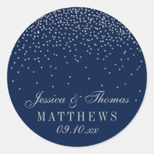 Navy Blue en Glam Silver Confetti Wedding Ronde Sticker