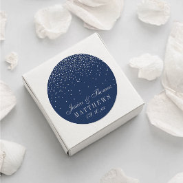 Navy Blue en Glam Silver Confetti Wedding Ronde Sticker