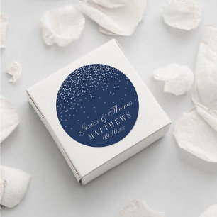 Navy Blue en Glam Silver Confetti Wedding Ronde Sticker