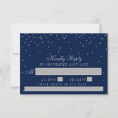 Navy Blue en Glam Silver Confetti Wedding RSVP (Voorkant)