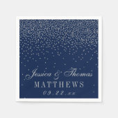 Navy Blue en Glam Silver Confetti Wedding Servet (Voorkant)