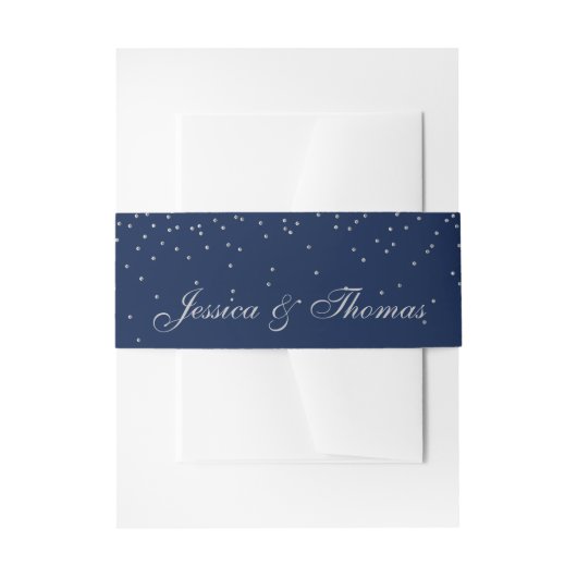 Navy Blue en Glam Silver Confetti Wedding Uitnodigingen Wikkel (Voorkant Voorbeeld)
