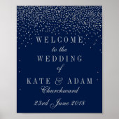 Navy Blue en Glam Silver Confetti Wedding Welcome Poster (Voorkant)