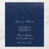 Navy Blue en Glam Silver Confetti Wedding Wijn Etiket (Enkel label)