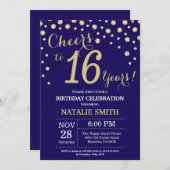 Navy Blue en Gold 16th Birthday Diamond Kaart (Voorkant / Achterkant)