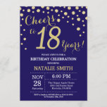 Navy Blue en Gold 18th Birthday Diamond Kaart<br><div class="desc">18e verjaardag uitnodiging met Navy Blue en Gold Glitter Diamond achtergrond. Gold Confetti. Volwassen verjaardag. Mannelijke Mannen of vrouwen: Birthday. Voor verdere aanpassing,  te klikken gelieve de knoop "van de Aanpassing het"en ons ontwerphulpmiddel te gebruiken om deze sjabloon te wijzigen.</div>